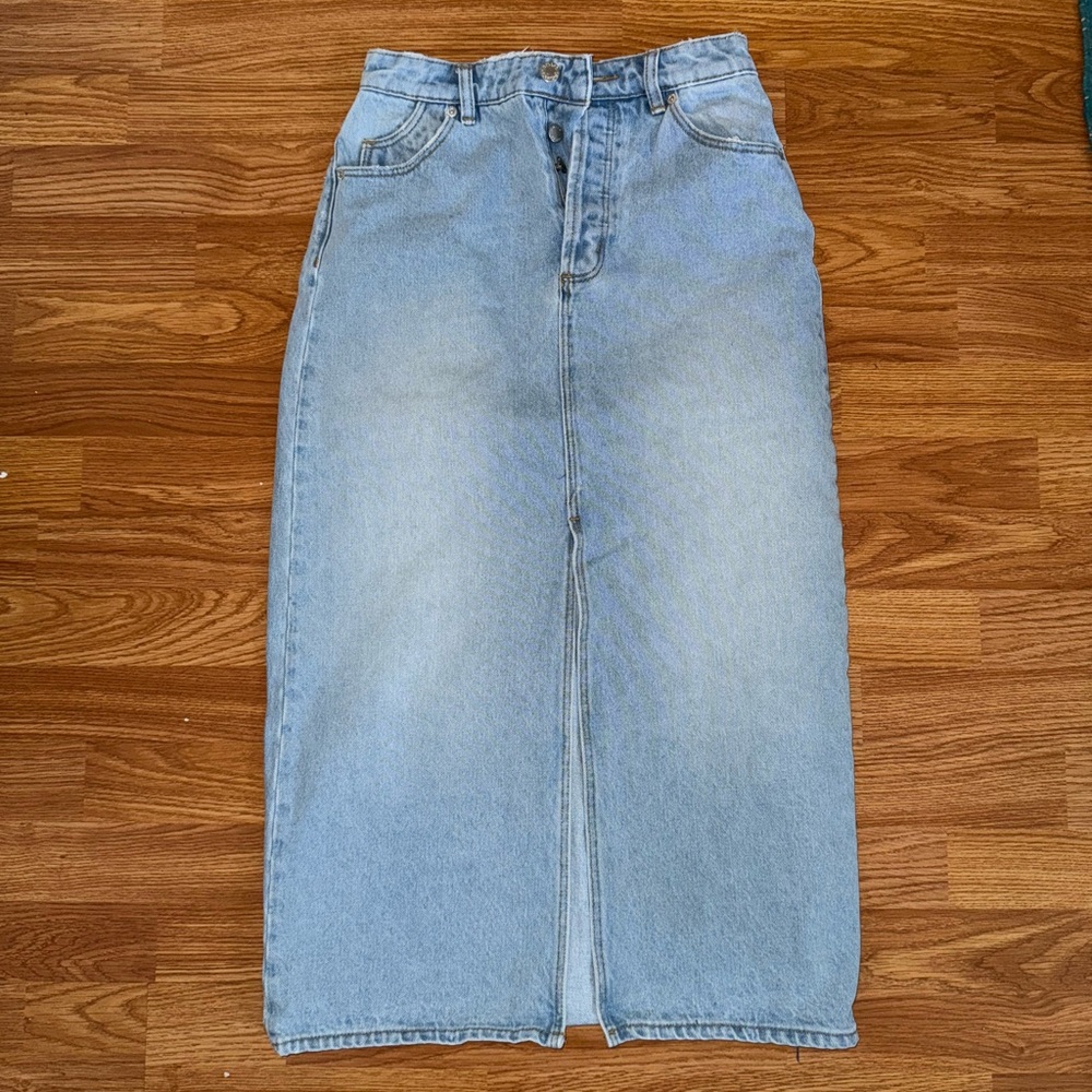 Rollas Light Blue Denim Midi Skirt